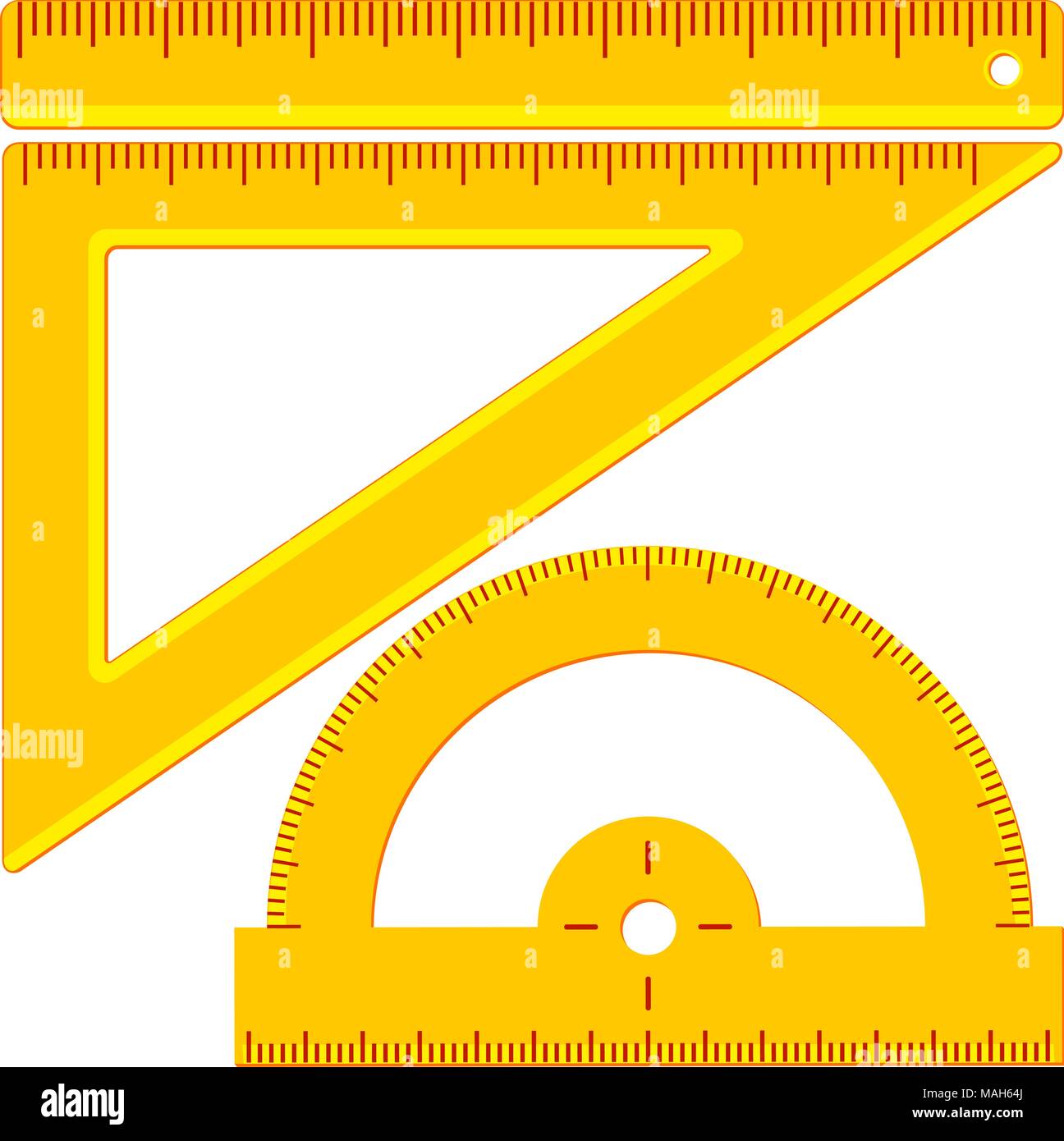 Bunte cartoon Winkel Winkelmesser Lineal Lineal gesetzt. Bildung Thema Vector Illustration für Zertifikat, Banner, Aufkleber, Abzeichen, Zeichen, Stempel, logo Stock Vektor