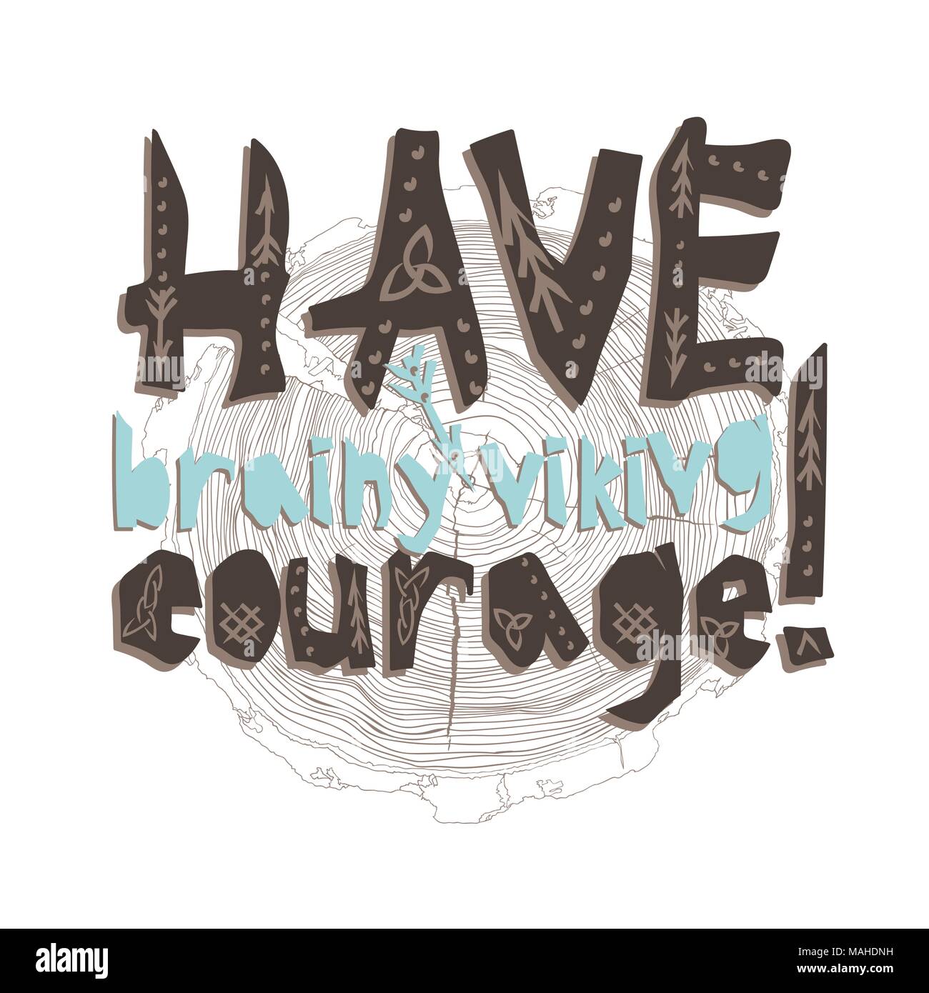 Typografie Kinder viking Thema Slogan oder Poster auf weißem Hintergrund Lustig, im skandinavischen Stil Design Stock Vektor