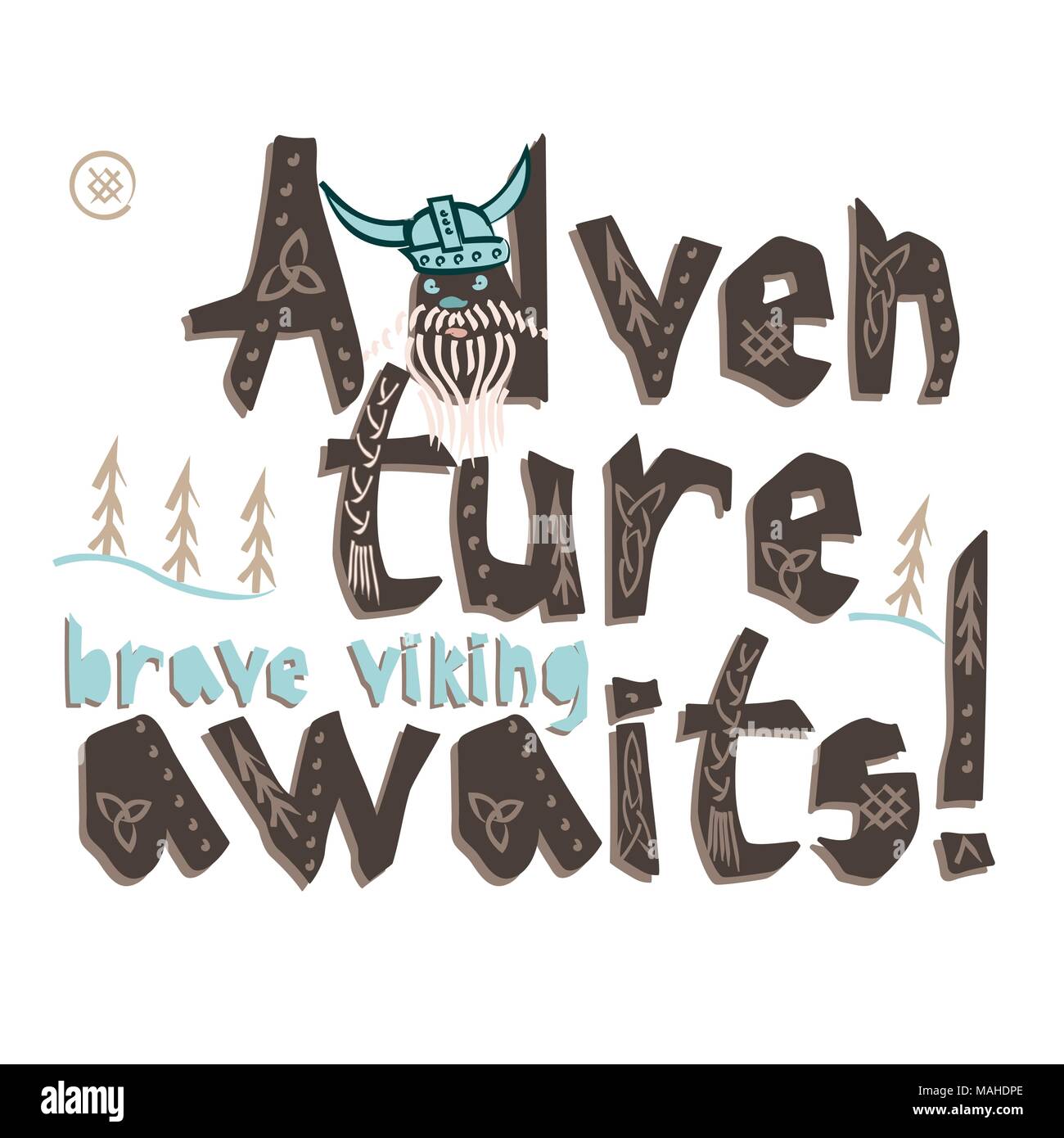 Typografie Kinder viking Thema Slogan oder Poster auf weißem Hintergrund Lustig, im skandinavischen Stil Design Stock Vektor