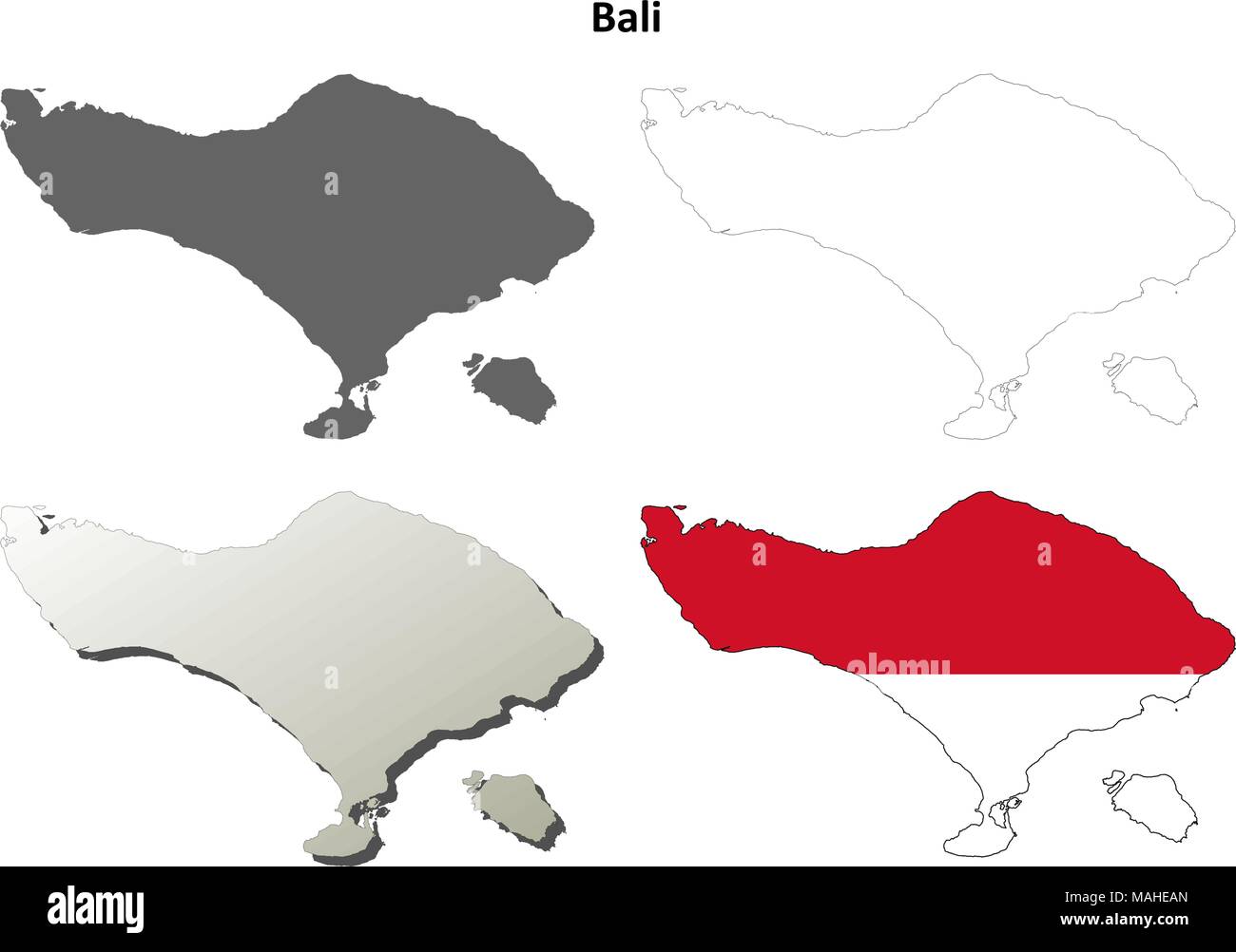 Bali leere Umriss Karte gesetzt Stock Vektor