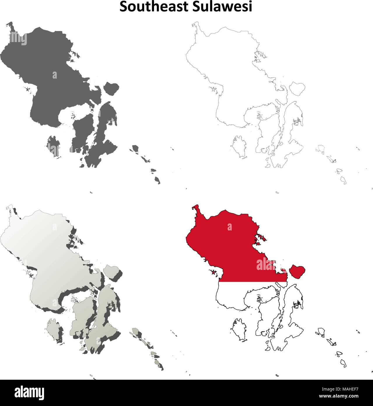 Südost-Sulawesi leere Umriss Karte gesetzt Stock Vektor