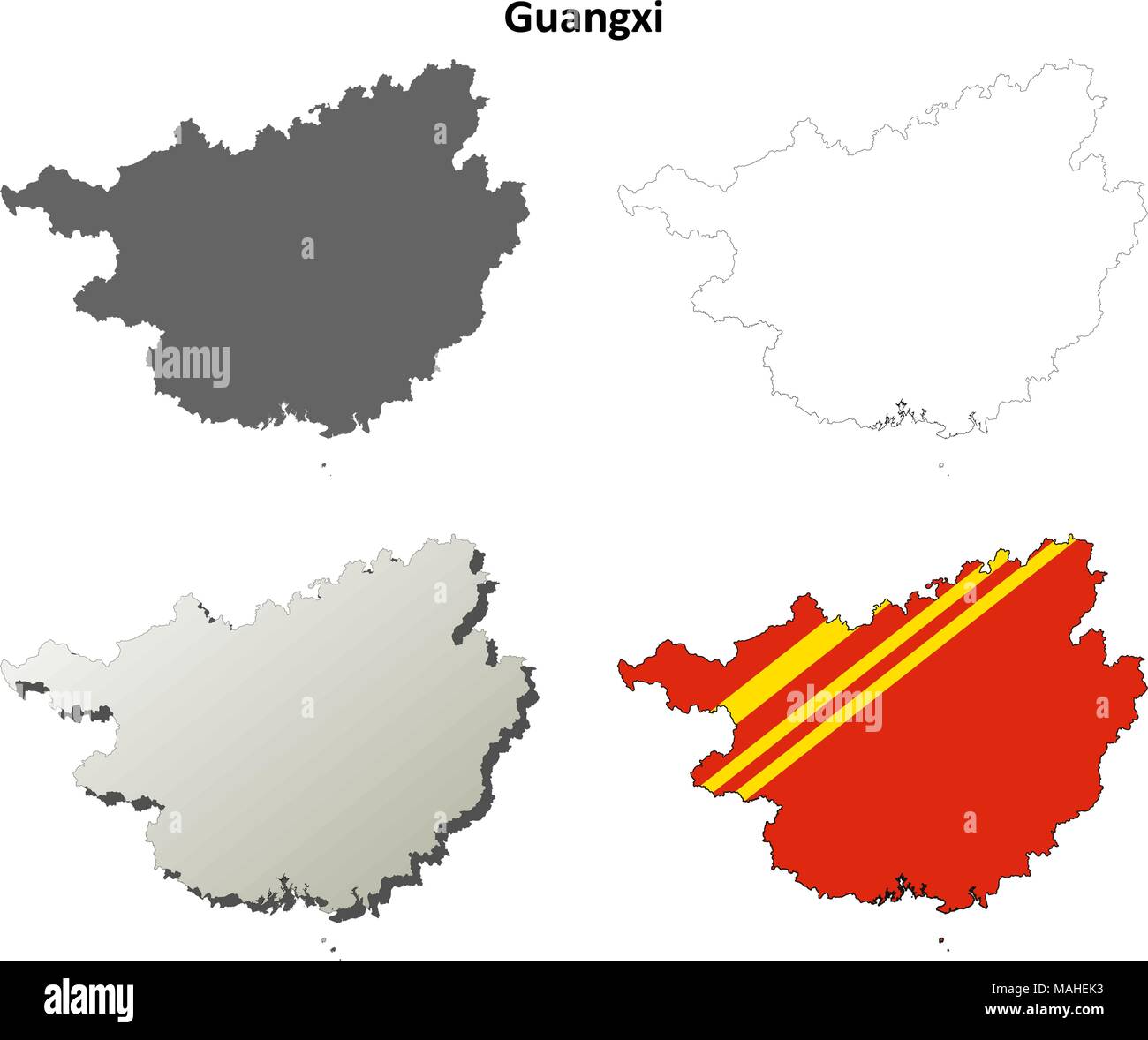 Guangxi leere Umriss Karte gesetzt Stock Vektor