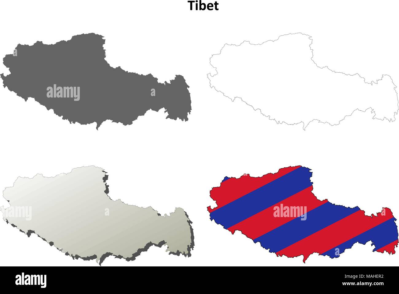 Tibet Umriss Karte Set - tibetische version Stock Vektor