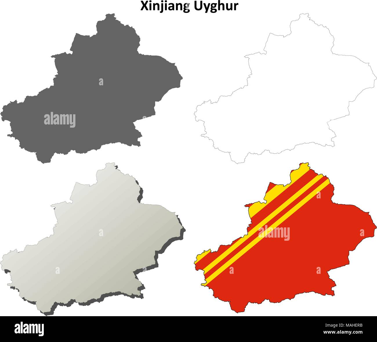Xinjiang Uyghur Umriss Karte Set - chinesische version Stock Vektor