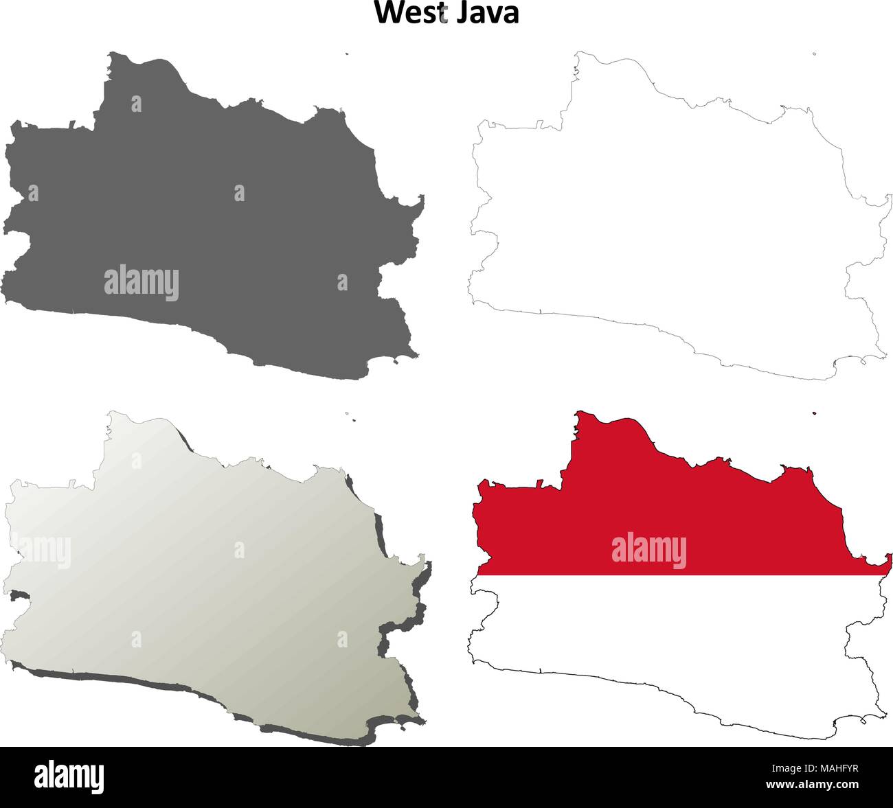 Westjava leere Umriss Karte gesetzt Stock Vektor