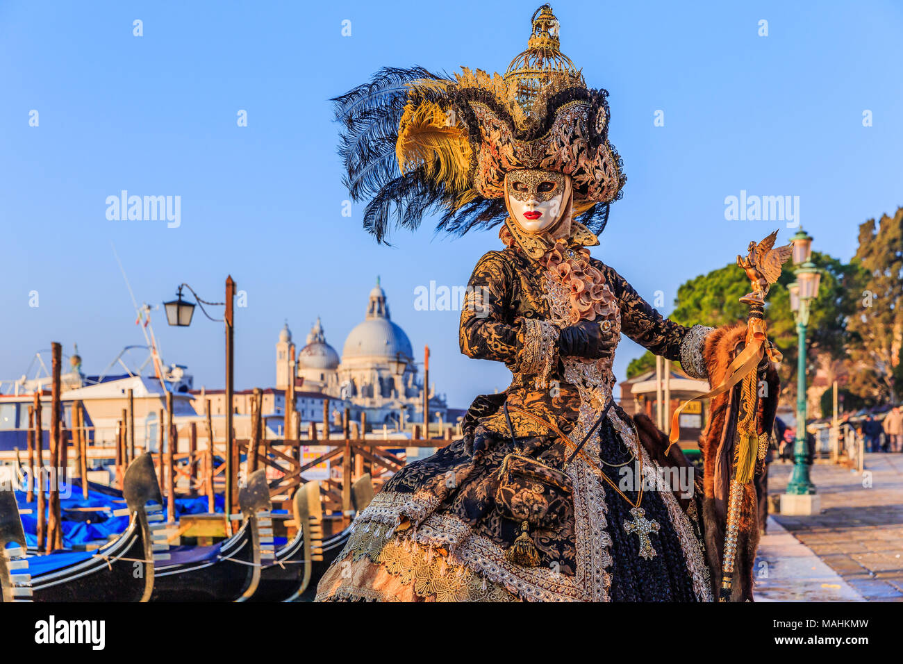Venedig, Italien. Karneval in Venedig, wunderschöne Maske in der St. Mark's Square. Stockfoto