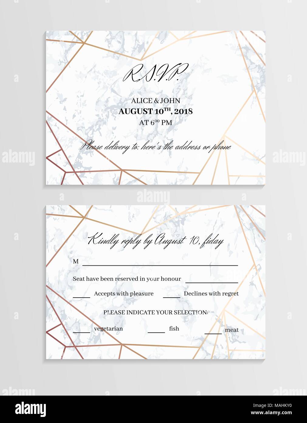 RSVP geometrischen Design Karte Vorlage. Zwei Seiten. Stock Vektor