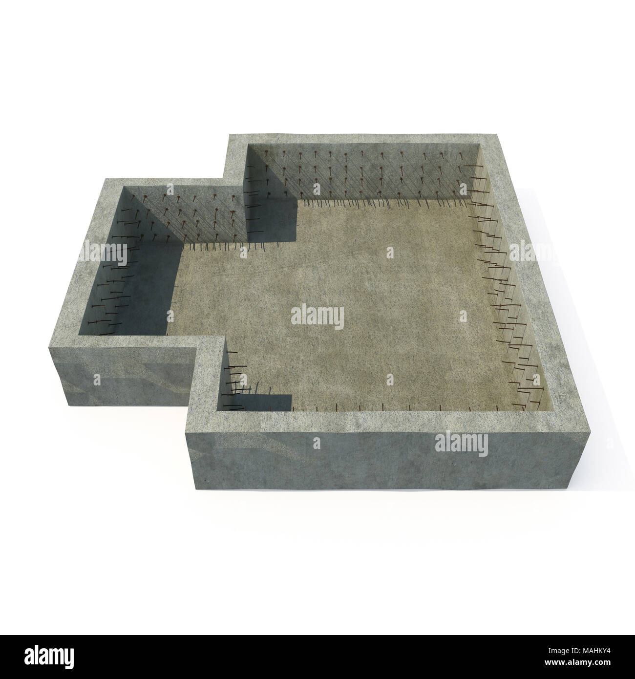 Stiftung Bau Haus auf Weiß. 3D-Illustration, Freistellungspfad Stockfoto