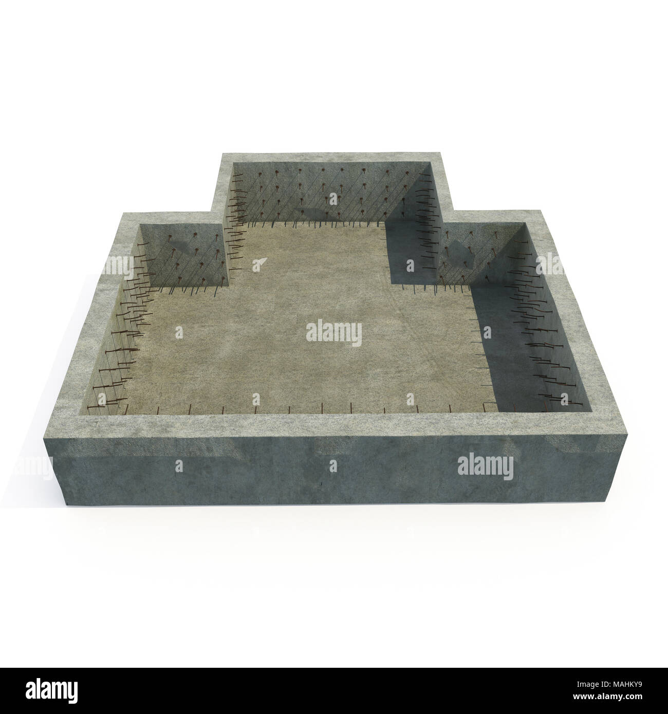 Stiftung Bau Haus auf Weiß. 3D-Illustration, Freistellungspfad Stockfoto