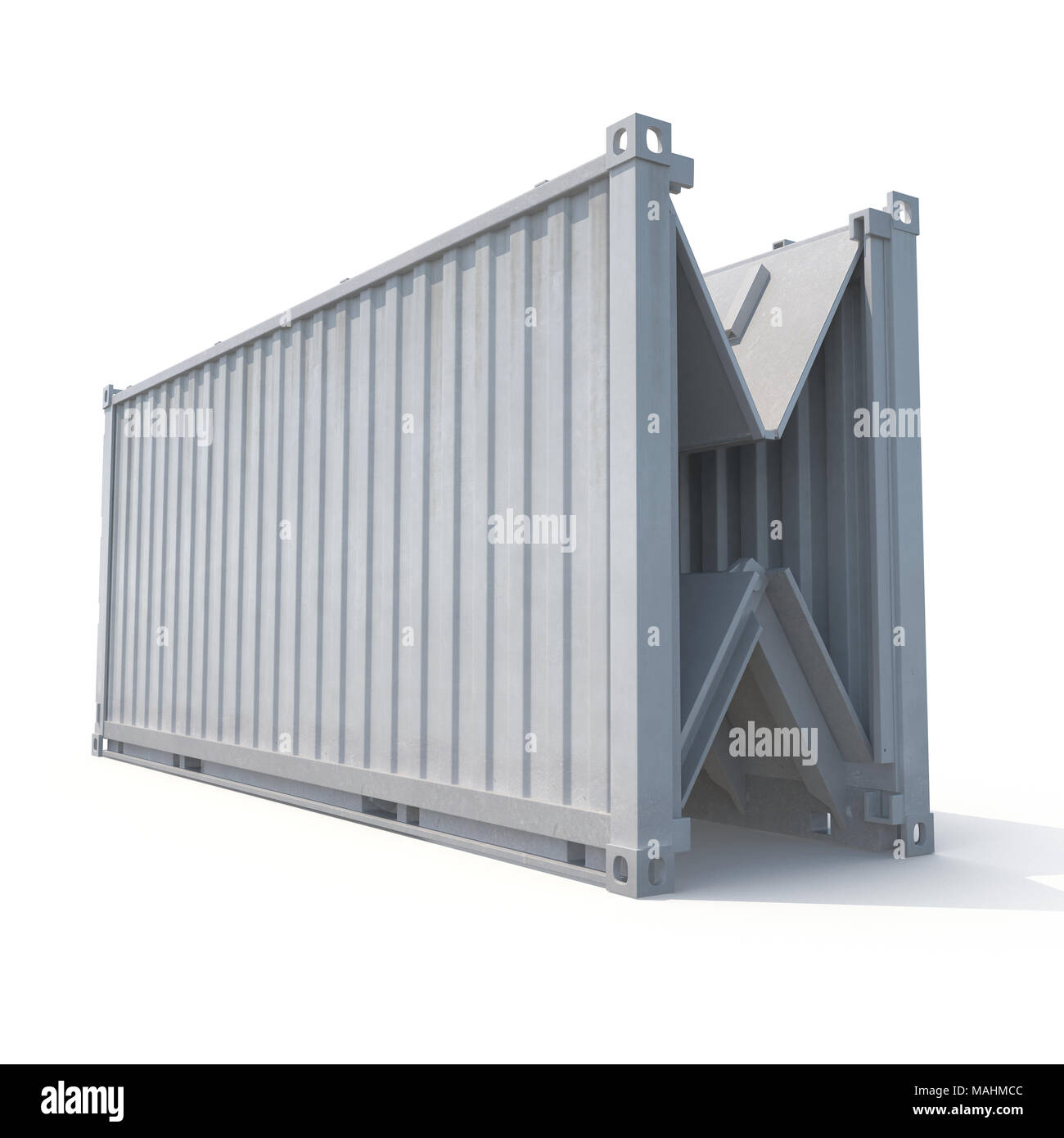 Fracht faltbar und faltbare Behälter auf Weiß isoliert. 3D-Illustration, Freistellungspfad Stockfoto