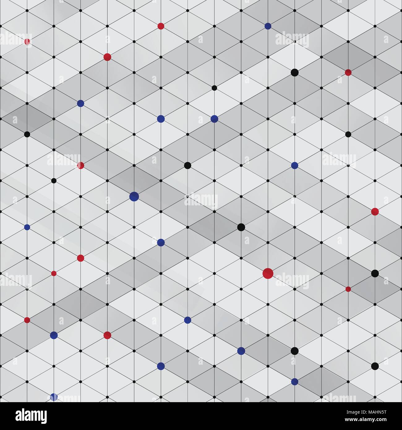 Abstrakte moderne stilvolle isometrische Muster Textur, drei-dimensionalen Rechteck, sich wiederholenden geometrischen Hintergrund mit Rot, Blau, Schwarz rhombus Kreise v Stock Vektor