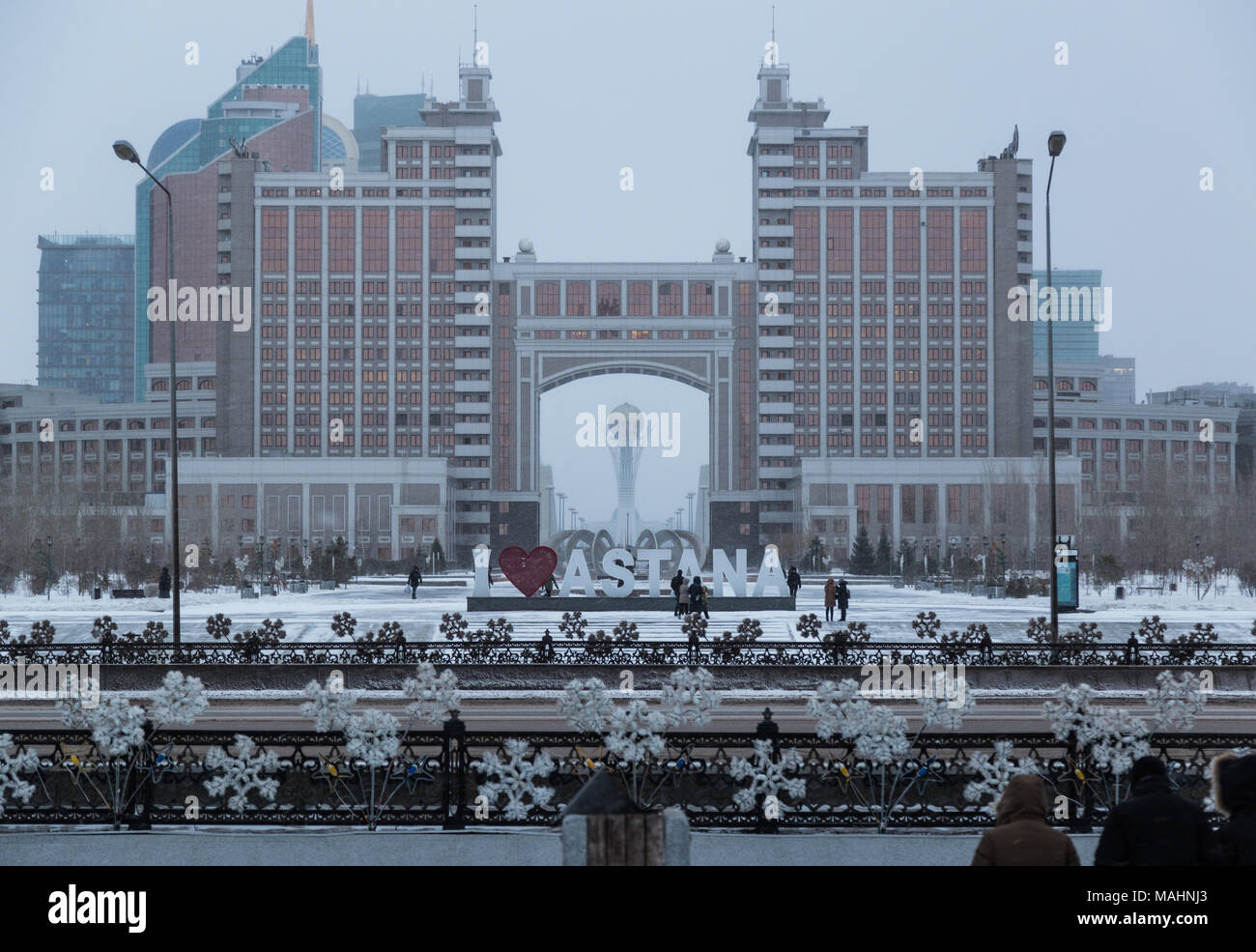 Astana, der Hauptstadt von Kasachstan. Diese Stadt wird die Website der Expo 2017. Foto in einem kalten Winter Tag genommen. Stockfoto