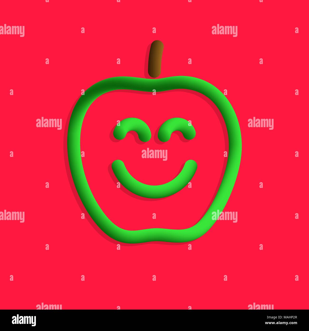 Kunststoff Apple mit einem Lächeln im 3D-Stil. Vector Illustration von Green Apple mit Flüssigkeit Wirkung von Gradienten Farbe im volumetrischen Stil. Isoliertes Objekt wit Stock Vektor