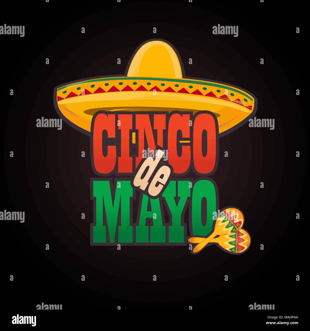 Cinco de Mayo Schriftzug Begrüßungstext Vector Illustration. Stock Vektor