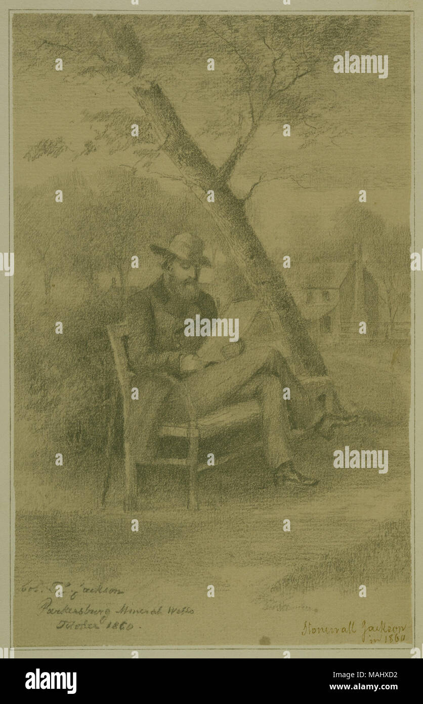 Bleistift Zeichnung 'Col. Thomas J. Jackson, Parkersburg Mineral Wells' von Pierre Morand. Die Skizze zeigt Thomas tonewall' Jackson vor seinem Bürgerkrieg Ruhm. Titel: Bleistift Zeichnung 'Col. Thomas J. Jackson, Parkersburg Mineral Wells' von Pierre Morand. 1860. Morand, Pierre Stockfoto