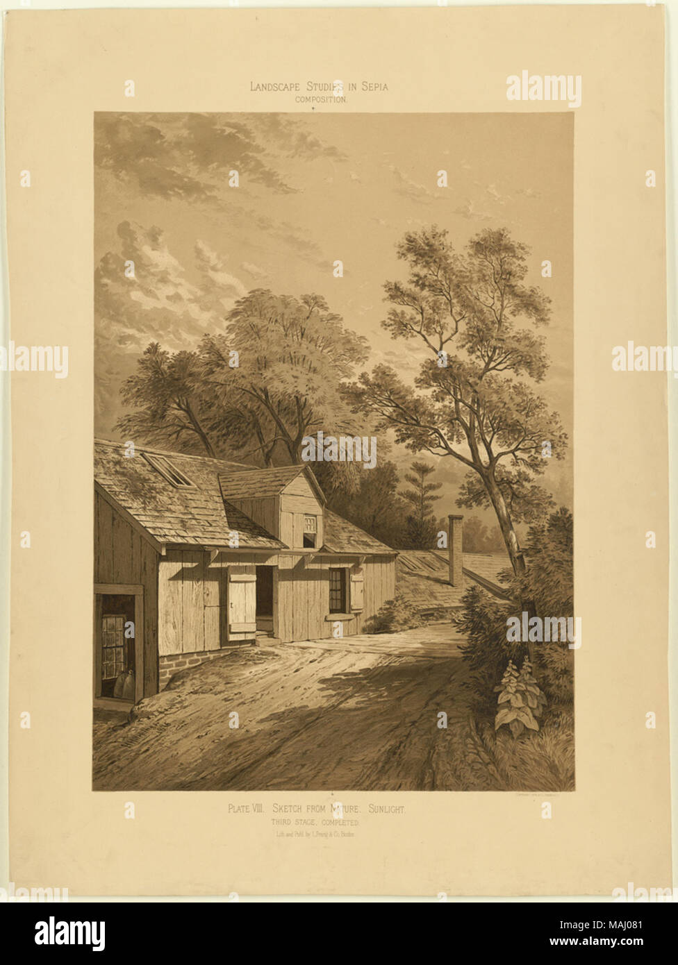 Dateiname: 07 11 001258 Titel: Landschaft Studien in Sepia Zusammensetzung: Platte VIII. Skizze aus der Natur. Sonnenlicht. Dritte Stufe, abgeschlossene Creator/Contributor: L. Prang & Co (Publisher) Ausgabedatum: 1879 Physische Beschreibung Hinweis: Genre: Chromolithographs; Landschaft druckt Ort: Boston Public Library, auf 2011-08-04: Kamera: Sinar AG Sinarback 54 FW, Sinar m Stockfoto