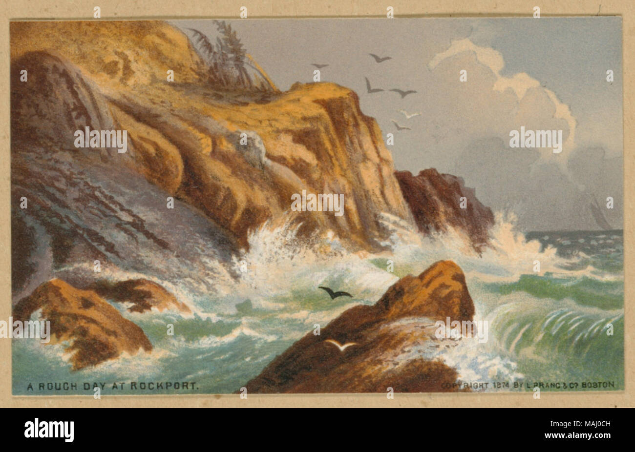 Dateiname: 07 11 001382 Titel: Zwölf amerikanischen Küste Szenen Rough-Tag in Rockport Creator/Contributor: L. Prang & Co (Publisher) Ausgabedatum: 1874 Physische Beschreibung Hinweis: Genre: Chromolithographs; Marine druckt Ort: Boston Public Library, auf 2011-08-04: Kamera: Sinar AG Sinarback 54 FW, Sinar m Stockfoto