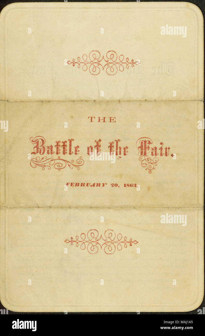 Enthält Ernst bei der Schlacht zwischen den Truppen der Union und der südlichen Frauen in New Orleans. Titel: Broschüre: "Die Schlacht der Messe: zugunsten der Waisen Home geschrieben", 20. Februar 1863. 20. Februar 1863. Stockfoto