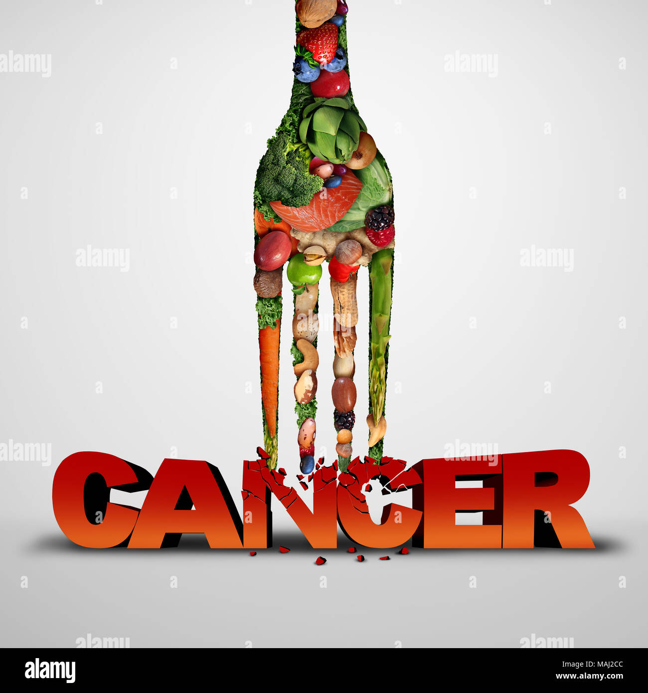 Krebsvorsorge und Töten bösartige Erkrankungen gesunde Ernährung als medizinische Ernährung lifestyle Konzept mit 3D-Illustration Elemente. Stockfoto