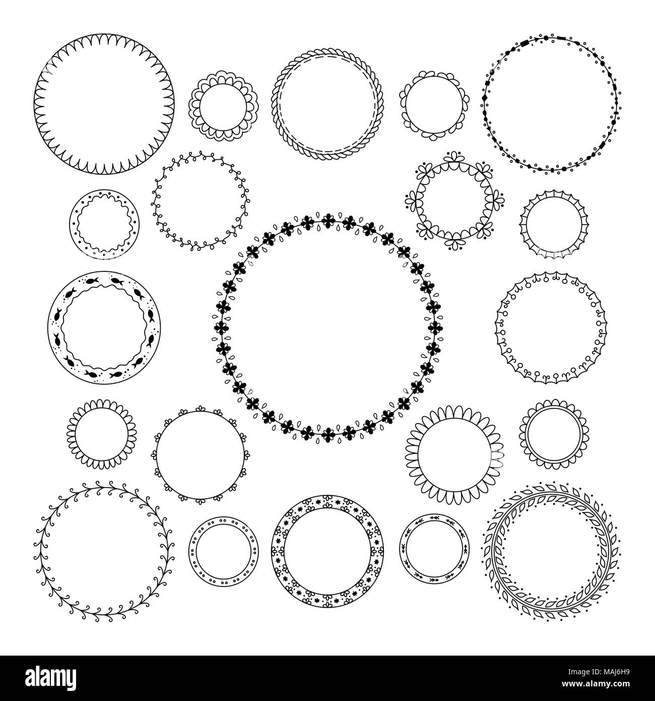 Vektor einrichten von runden und kreisförmige dekorative Muster für Design Frameworks und Banner. Schwarzen geometrischen Rahmen Stock Vektor