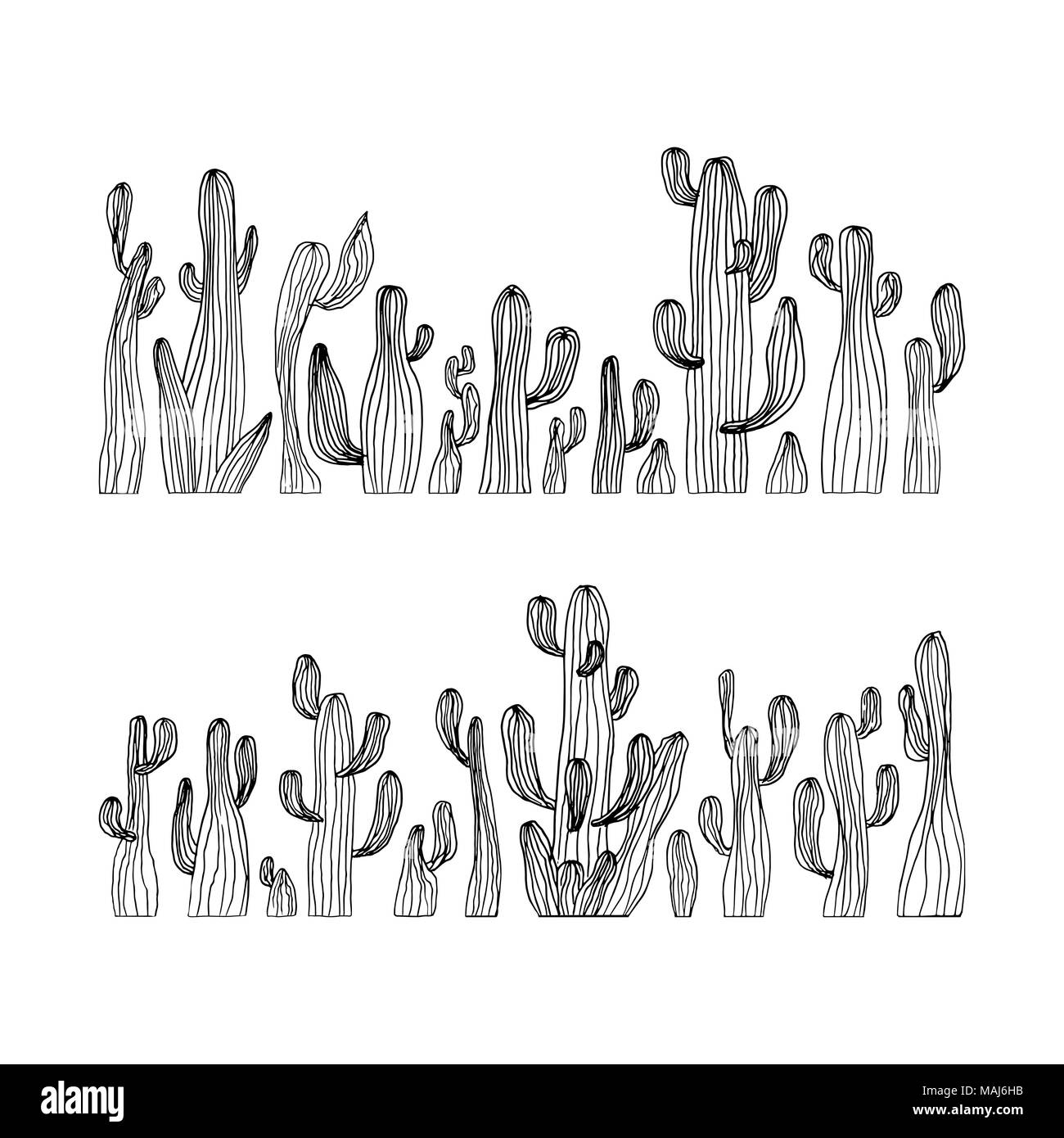 Vector Illustration von Saguaro Kaktus. Hand gezeichnet Cactus Set Stock Vektor