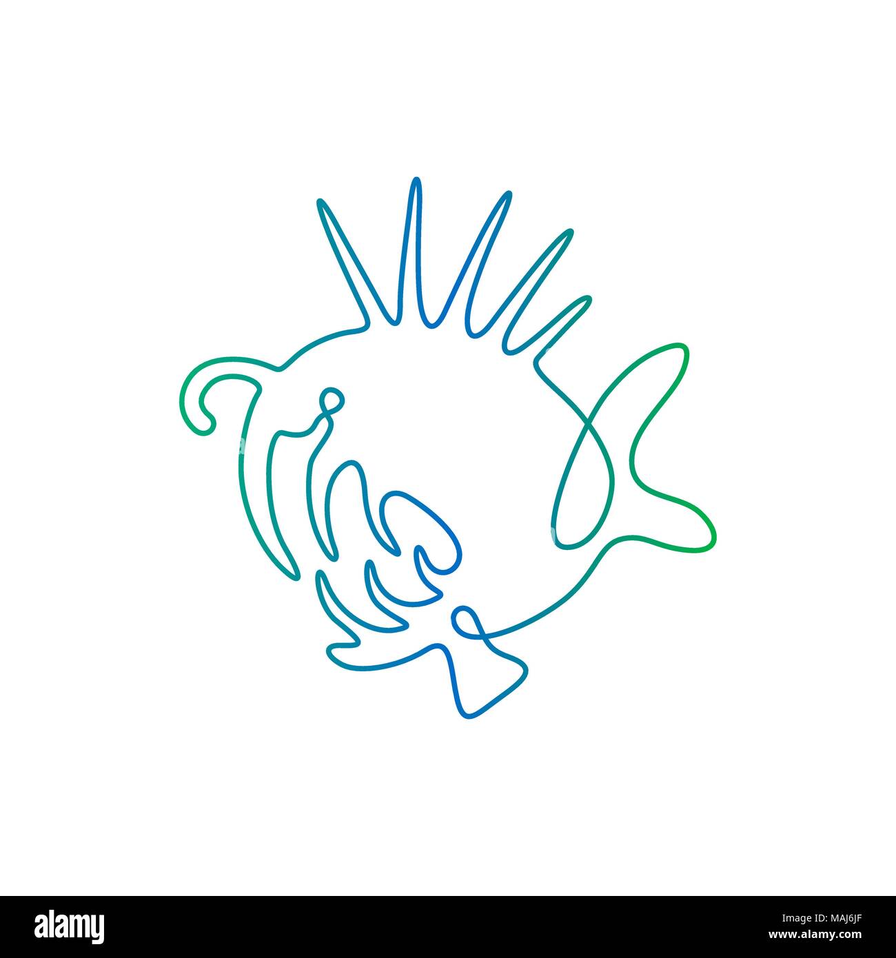 Vektor durchgehende Linie zeichnen von Fisch. Fisch-Logo. Predator angler Schriftzug. Eine Zeile art design Stock Vektor