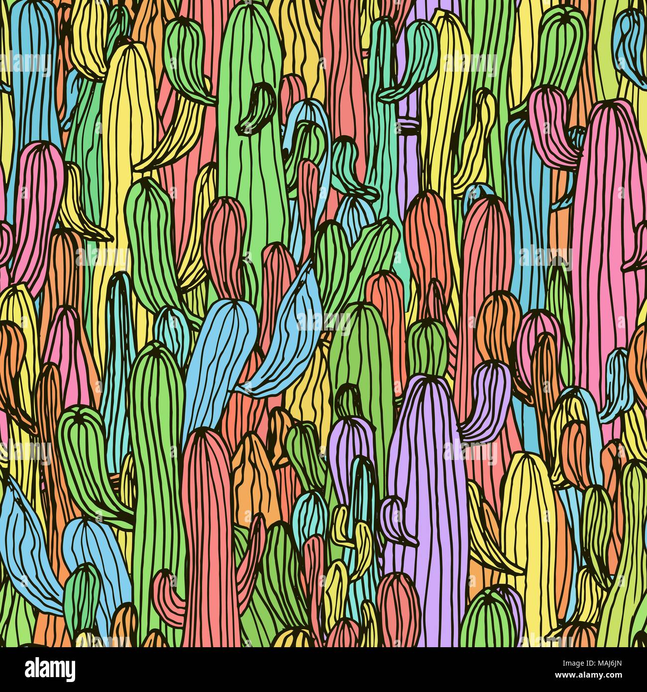 Vektor nahtlose Cactus Muster von Saguaro Kaktus. Cartoon Saguaro Kaktus Hintergrund Stock Vektor