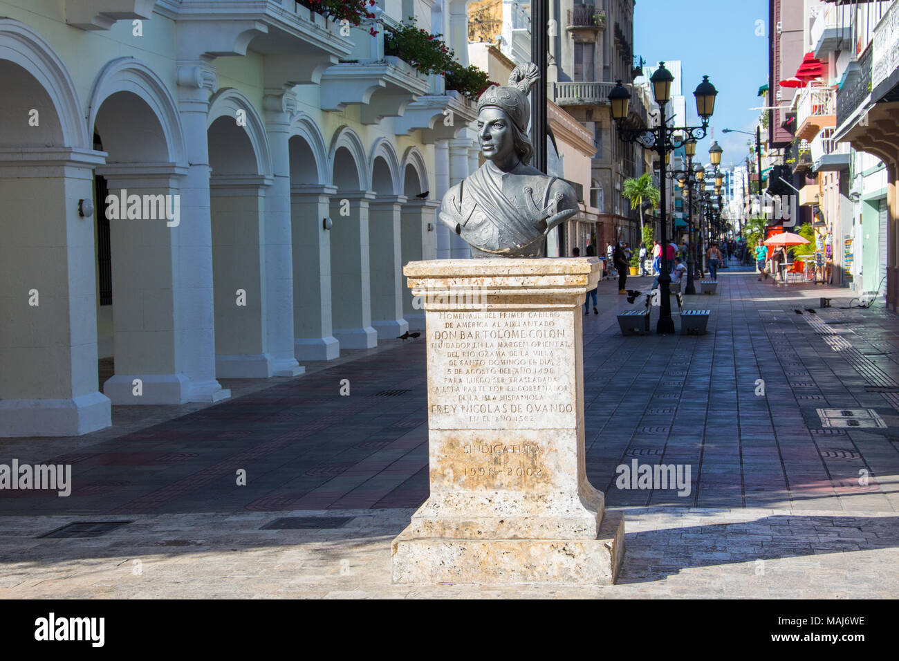 Skulptur von Don Bartolomé Doppelpunkt oder Bartholomäus Columbus, Santo Domingo, Domnican Republik Stockfoto