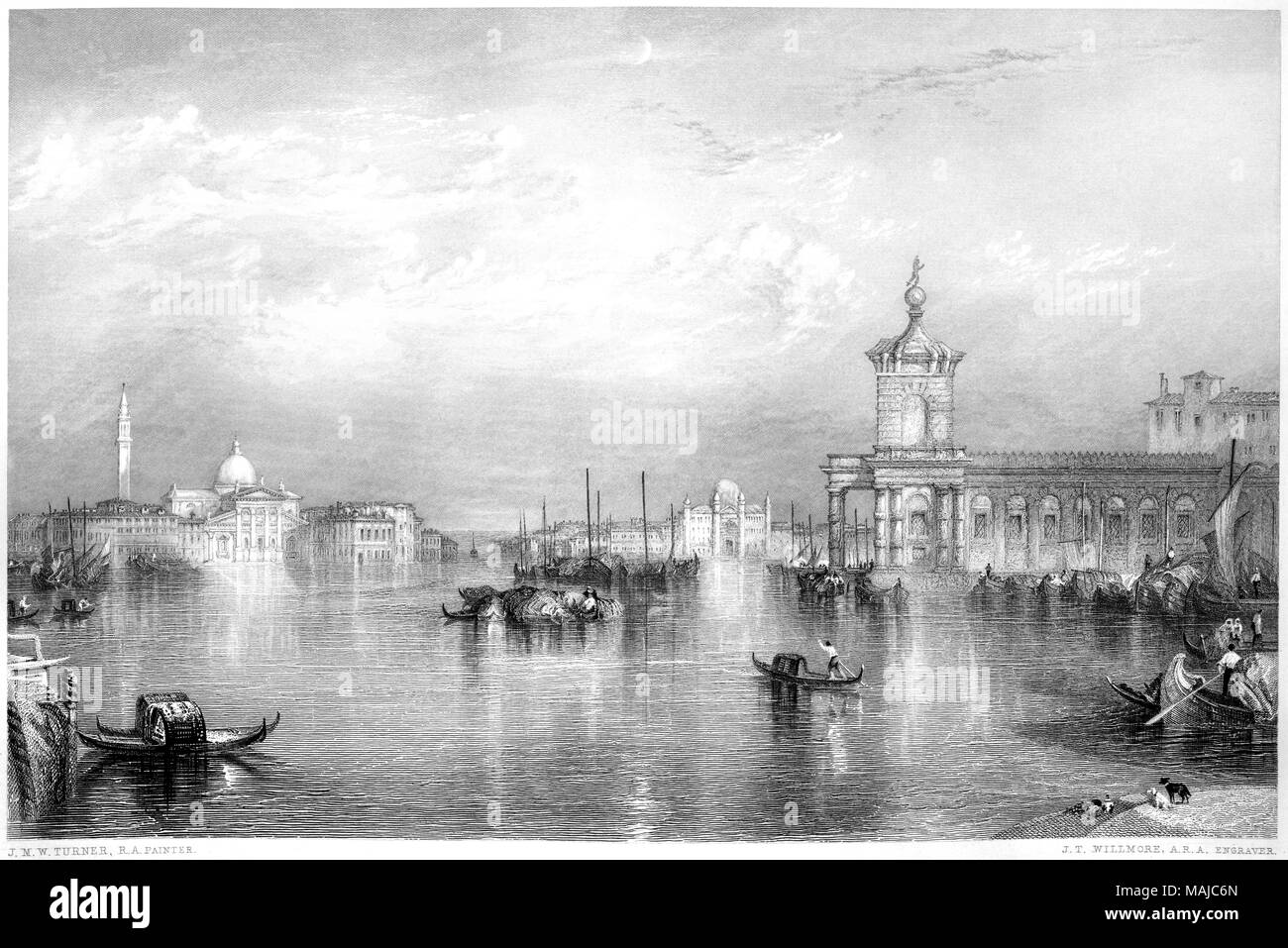 Gravur berechtigt, Venedig - Die Dogana aus dem Bild von J M W Turner in der Vernon Galerie bei hoher Auflösung aus einem Buch im Jahre 1849 gedruckten gescannt. Stockfoto