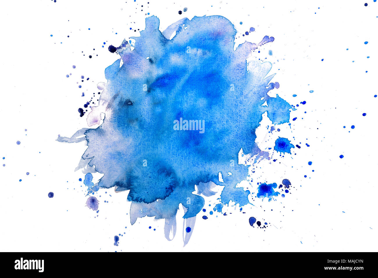 Blau Aquarell auf Papier Textur, handbemalte Element Stockfoto