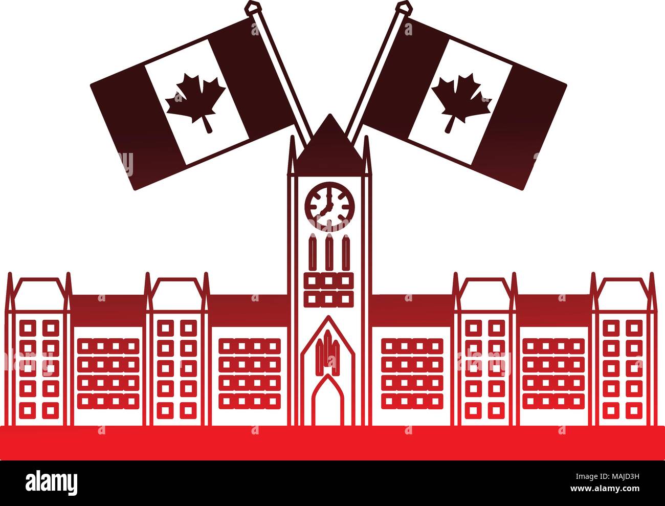 Ottawa Parliament Gebäude mit kanadischen Flaggen Vektor-illustration desing Stock Vektor