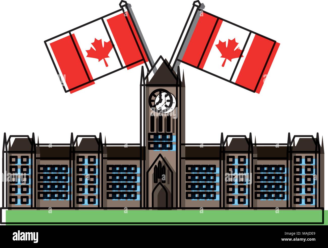 Ottawa Parliament Gebäude mit kanadischen Flaggen Vektor-illustration desing Stock Vektor