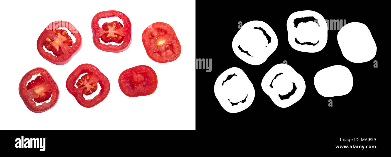 Scatolone San Marzano pflaume Tomatenscheiben, Ansicht von oben, Alphakanal Stockfoto