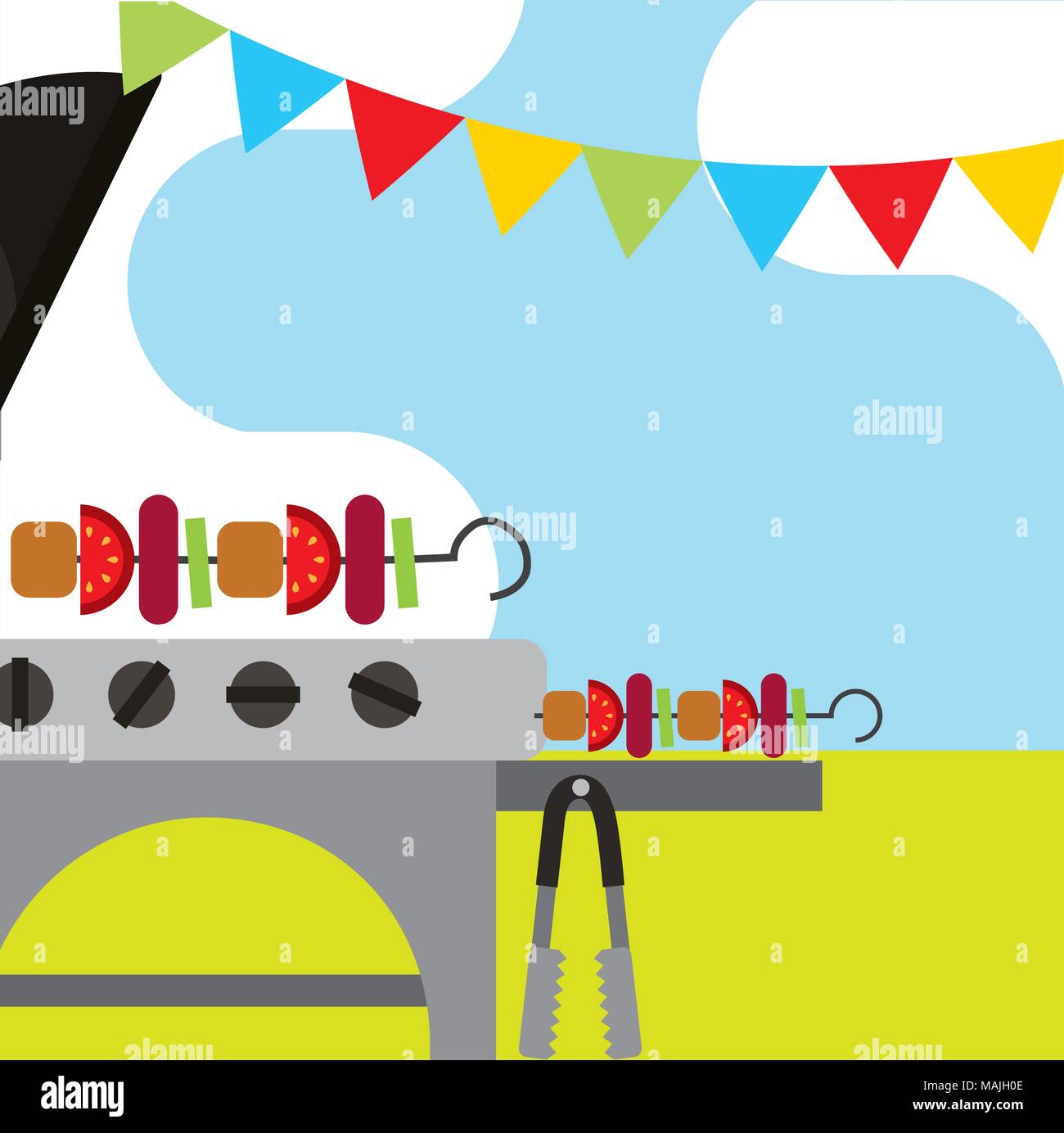 Picknick Grill geröstet Kebabs und graland hängenden Vector Illustration Stock Vektor