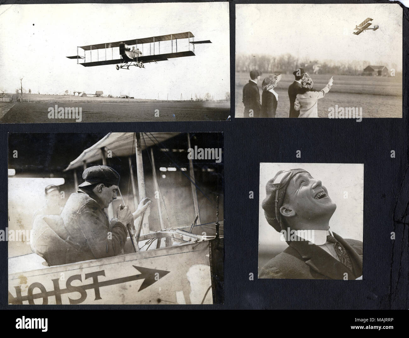 Titel: Nicht identifizierte Pilot ein Flugzeug in der Luft. . Ca. 1912. Russell Froelich Stockfoto
