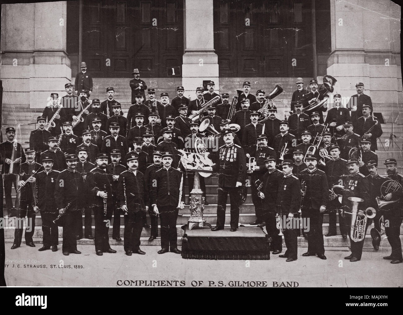 Titel: P.S. Gilmore Band auf Schritte von Exposition und Music Hall. . 1889. J.C. Strauss Stockfoto