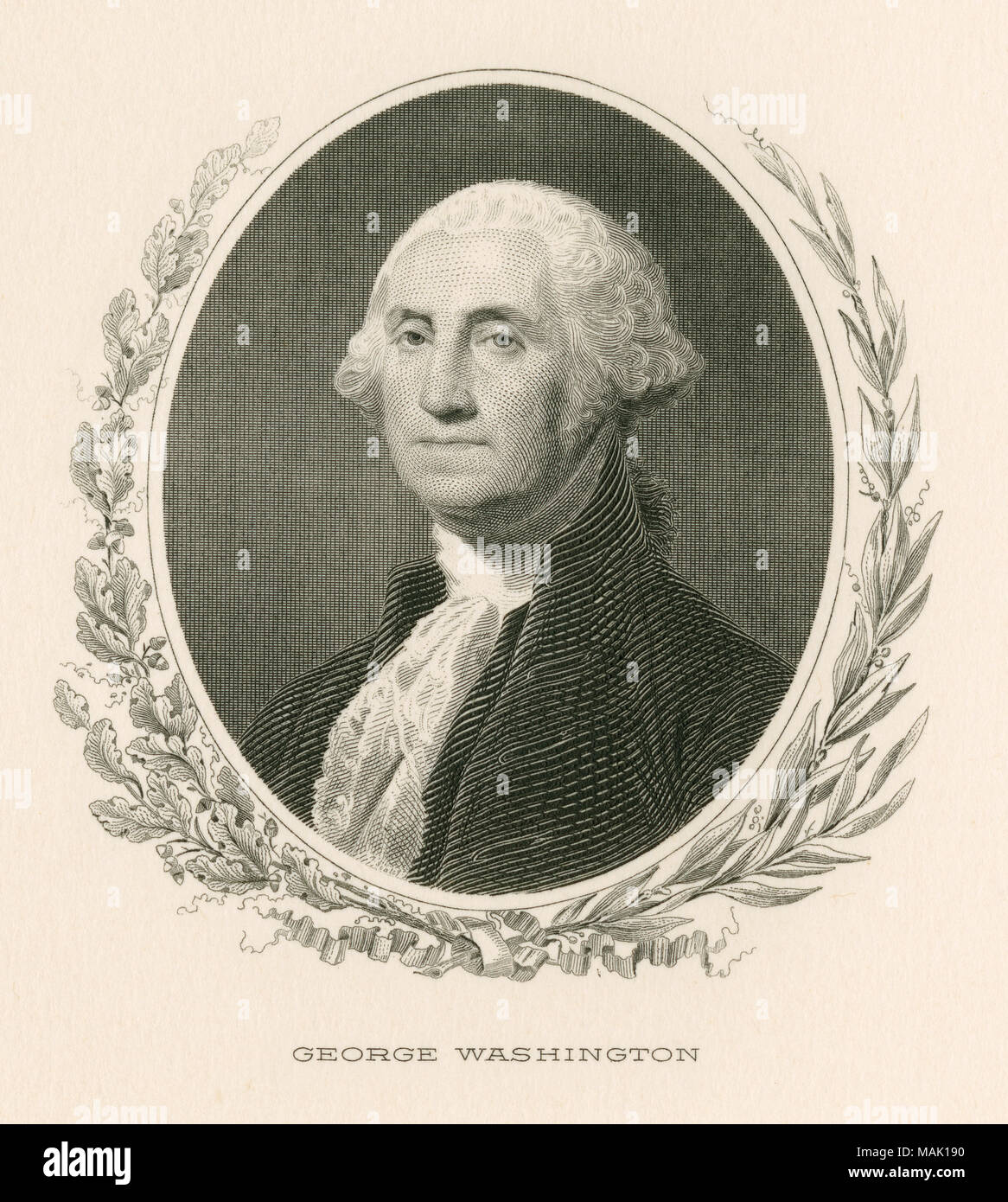 Antike c 1885 Stahlstich, George Washington. George Washington (1732-1799) war ein US-amerikanischer Staatsmann und Soldat, der als der erste Präsident der Vereinigten Staaten von 1789 bis 1797 gedient. Quelle: original Gravur. Stockfoto