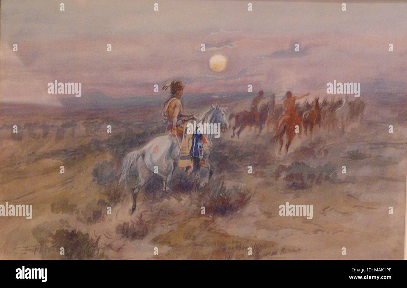 . Deutsch: "Abseilen im Mondschein", Aquarell, 1900. C.M. Russell, Montana Historical Society MacKay Sammlung, Helena, MT. 10. Dezember 2011 Stockfoto