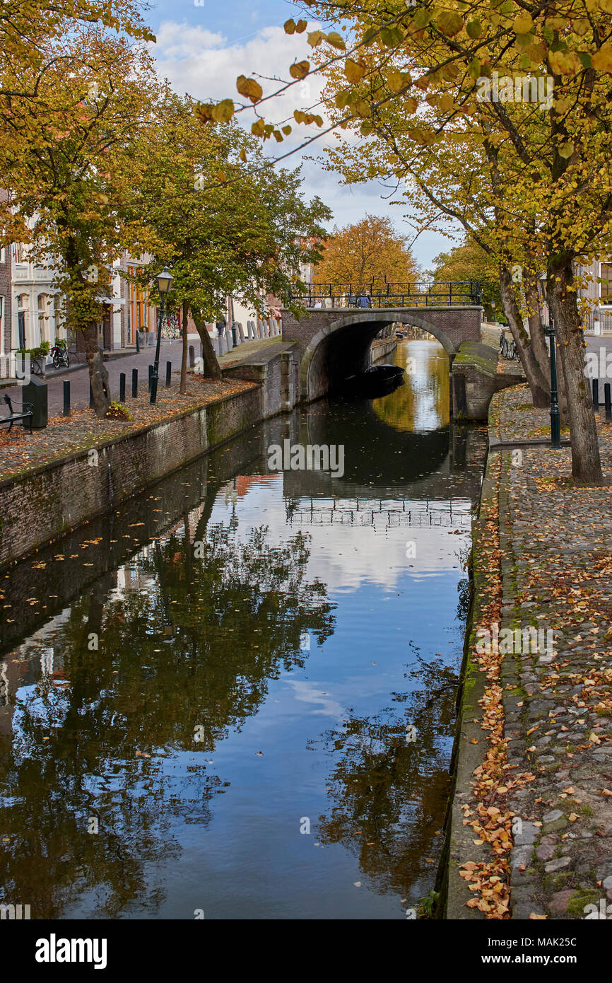 Bild von einer Gracht in Amsterdam, mit Gebäuden und Bäumen. Niederlande, Holland Stockfoto