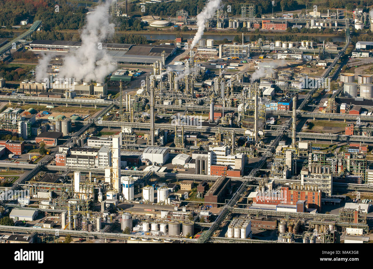 Luftaufnahme, Chemiepark Marl, Degussa, Chemische Werke Hüls, Marl, Ruhrgebiet, Nordrhein-Westfalen, Deutschland, Europa, Vögel-Augen-blick, Antenne vie Stockfoto