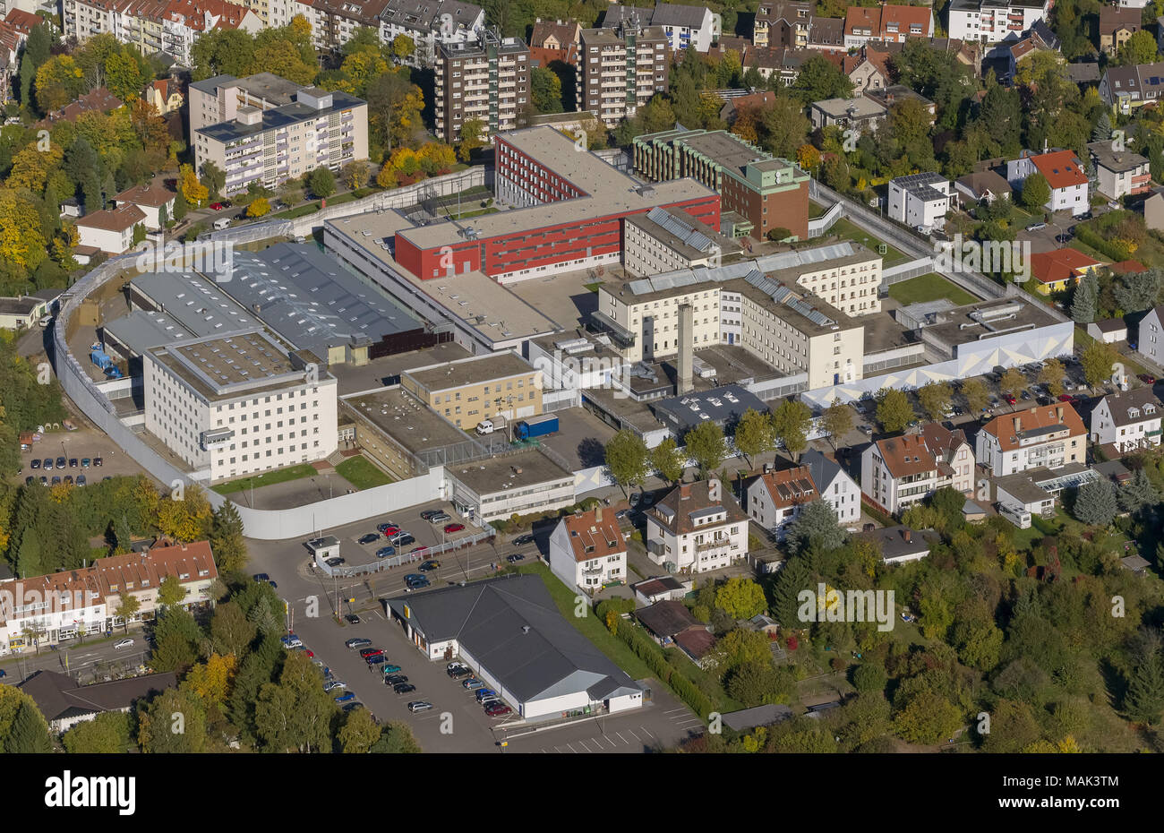 Luftaufnahme, Saarbrücken Gefängnis, Lerchesflurweg, Saarbrücken, Saarland, Deutschland, Europa, Vögel-Augen-blick, Luftbilder, Luftaufnahmen, Antenne phot Stockfoto