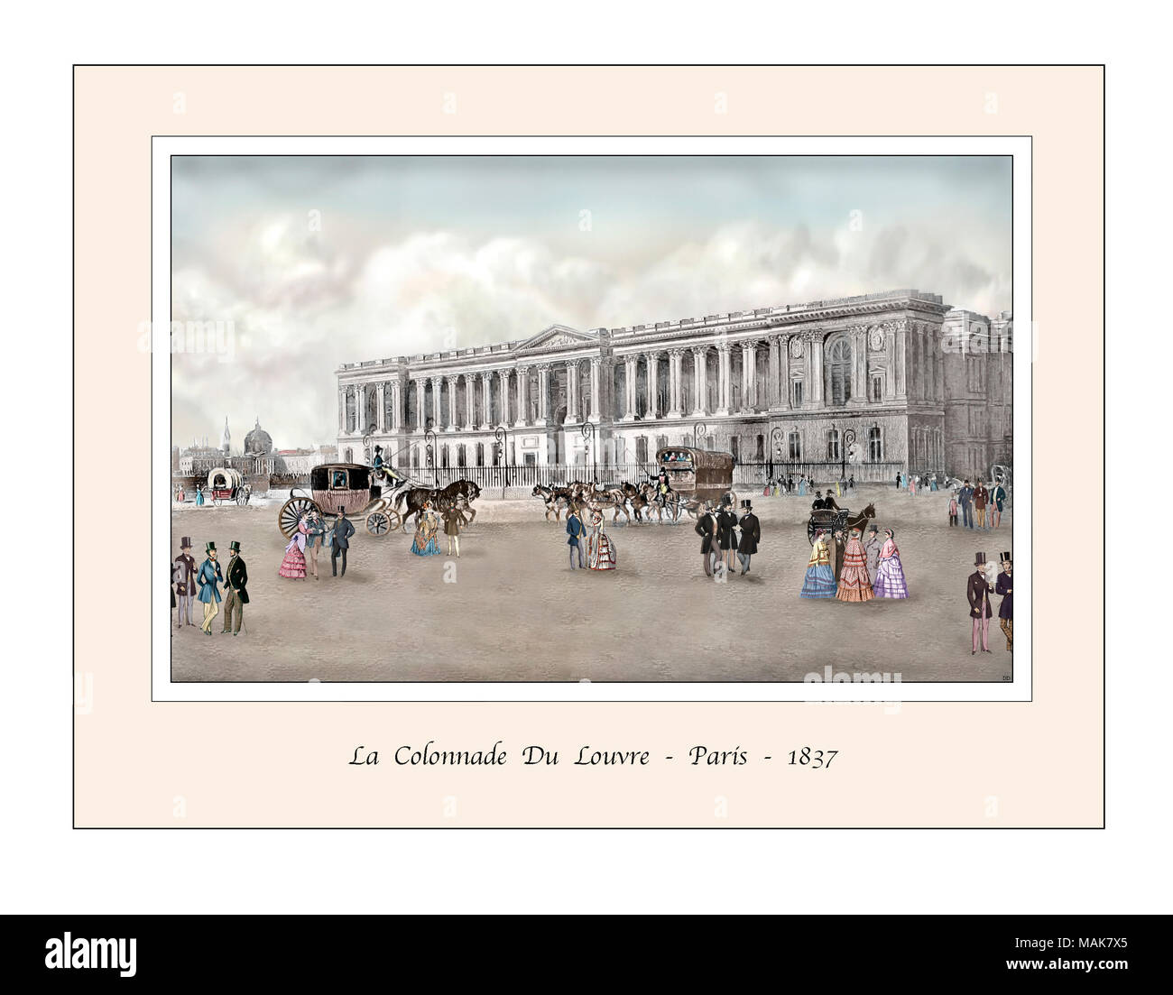Louvre Paris Original Design aus dem 19. Jahrhundert Gravur Stockfoto