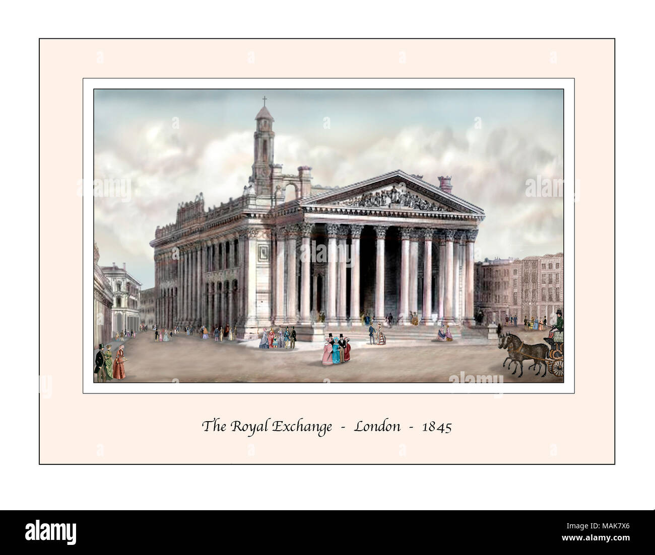 Royal Exchange London Original Design aus dem 19. Jahrhundert Gravur Stockfoto