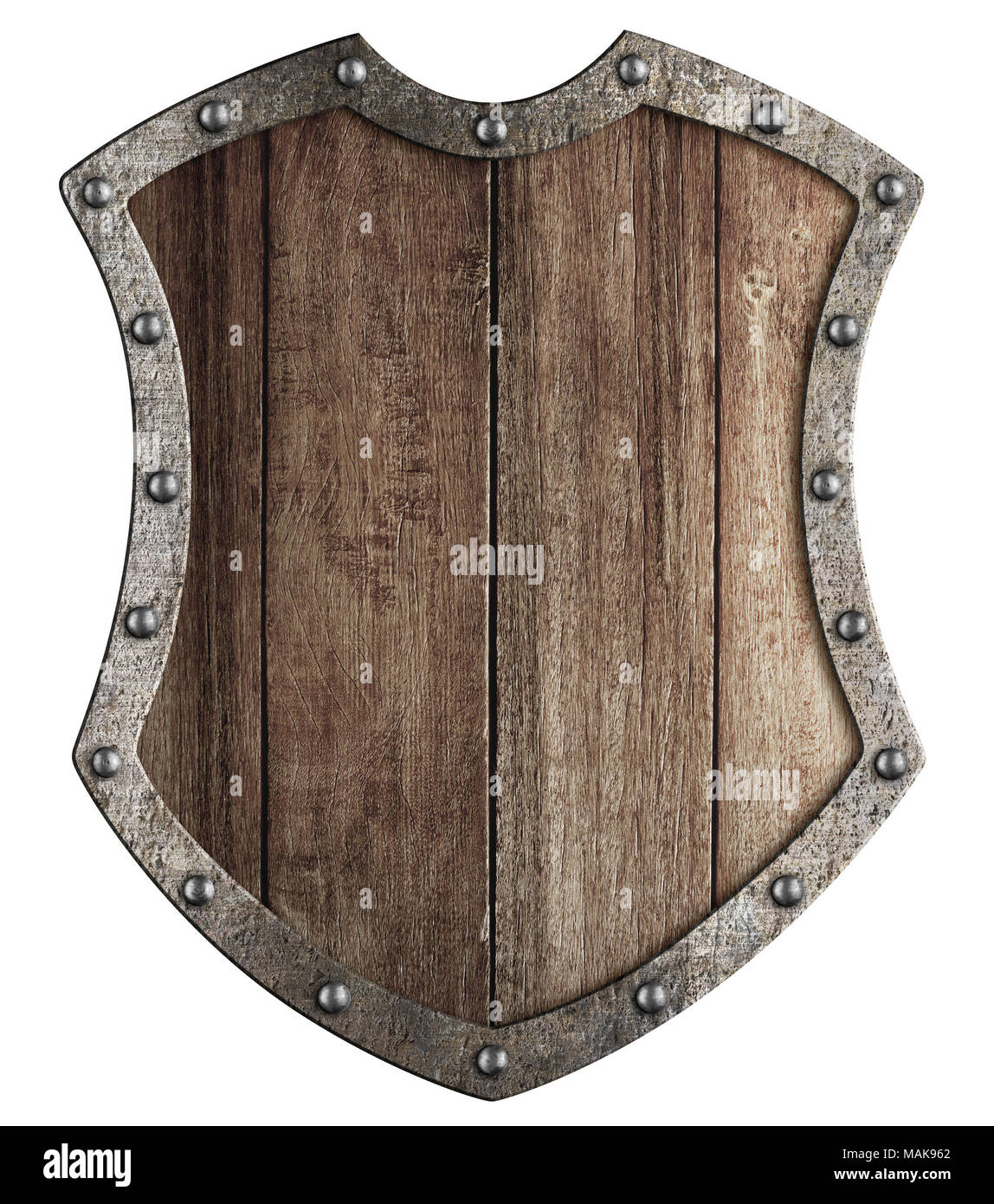 Holz- mittelalterliche Schild mit Metall Rahmen isoliert 3 Abbildung d Stockfoto