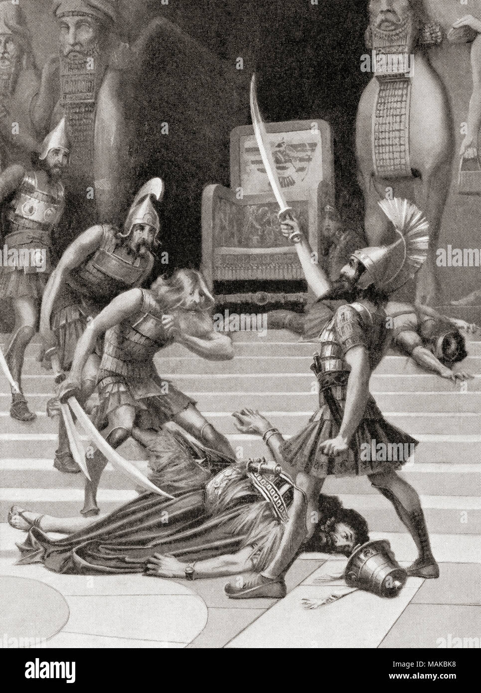 Der Tod von Belsazar, 539 v. Chr.. Belsazar, ältester Sohn von Nabonidus, der letzte König der Neubabylonischen reich. Von Hutchinson's Geschichte der Nationen, veröffentlicht 1915 Stockfoto