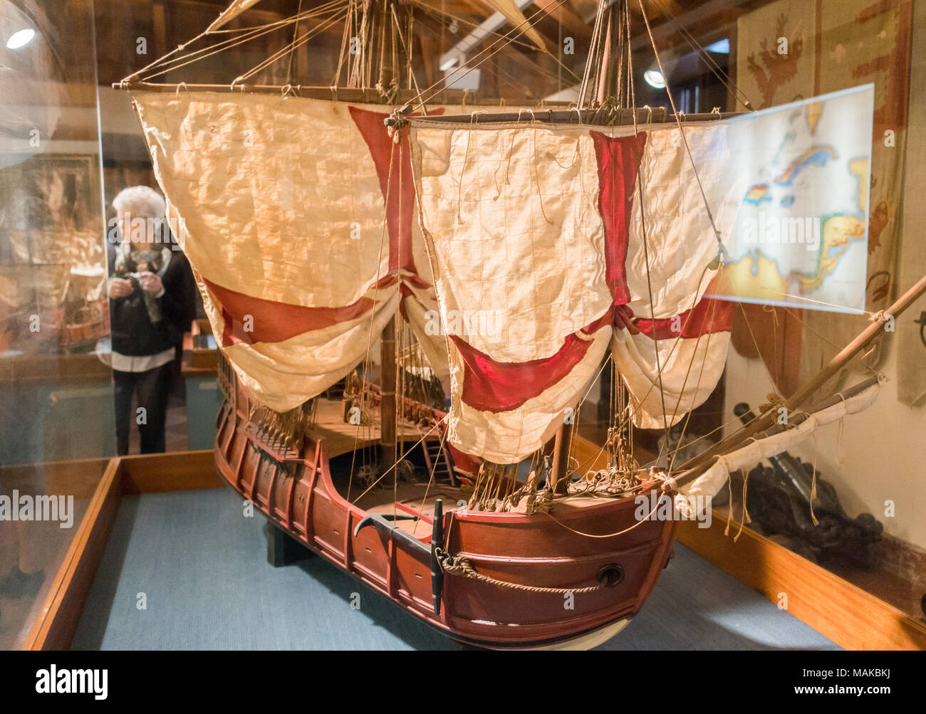Modell des Columbus Santa Maria caravel Schiff in Casa de Colón (Columbus' Haus) Museum, Las Palmas, Gran Canaria, Kanarische Inseln, Spanien. Stockfoto