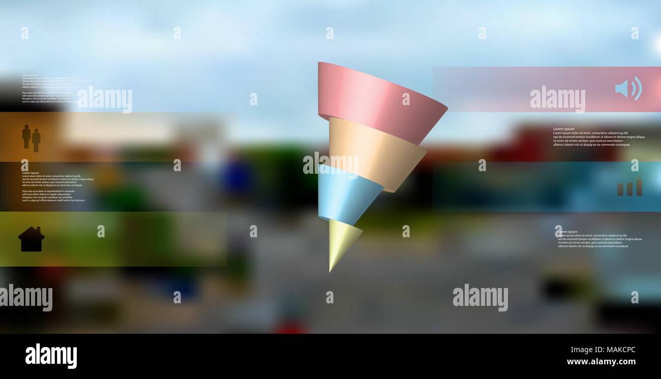 3D-Illustration Infografik Vorlage mit dem Motiv des Horizontal geschnitten Kegel, der vier Teile, die verschoben sind und schräg angeordnet. Einfach anmelden und Stock Vektor
