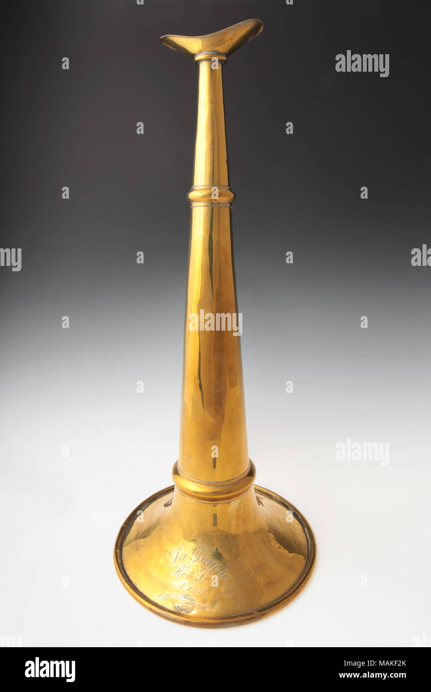 Messing Feuerwehrmann Trompete, die den Lafayette Haken und Leiter Co.Nr. 1 von St. Louis. Titel: Fireman Trompete, die den Lafayette Haken und Leiter Co.Nr. 1 von St. Louis. zwischen 1885 und 1880. James Sweney Stockfoto