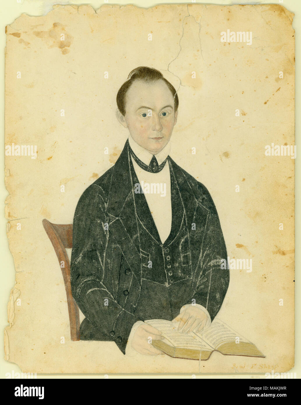 Aquarell Portrait von Dr. Benjamin F. Sharp (1812-1894) von Montgomery County, Missouri, durch ein reisender Künstler Titel gemalt: Scharfe, DR. BENJAMIN F.. 1843. Stockfoto