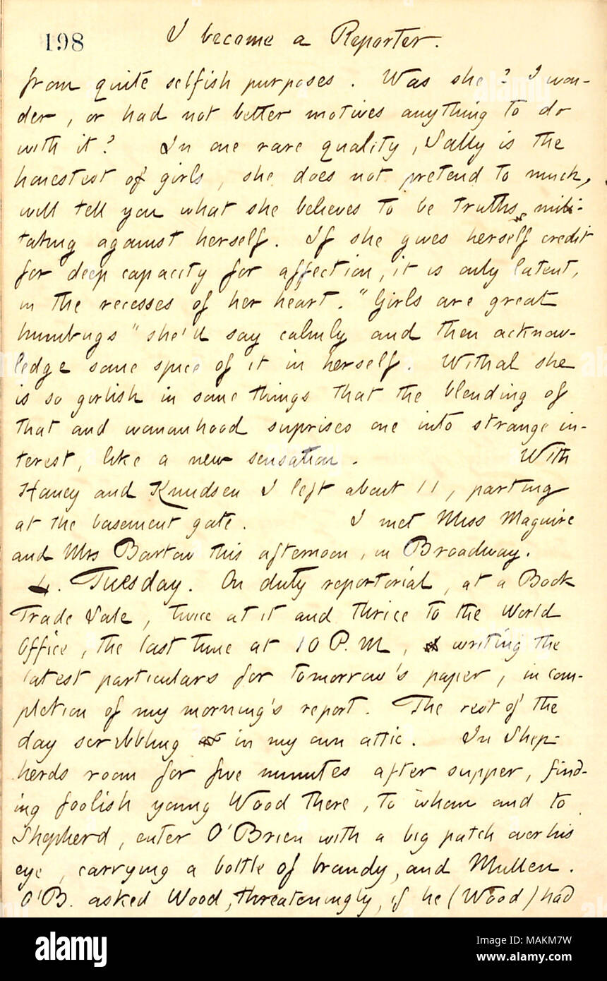 Beschreibt Sally Edwards. Titel: Thomas Butler Gunn Tagebücher: Band 13, Seite 215, 3. September 1860. 3. September 1860. Gunn, Thomas Butler, 1826-1903 Stockfoto